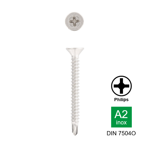 Afbeeldingen van Zelfborende plaatschroef met verzonken kop Philips PH2 Din 7504O-H 4.2x60 inox A2