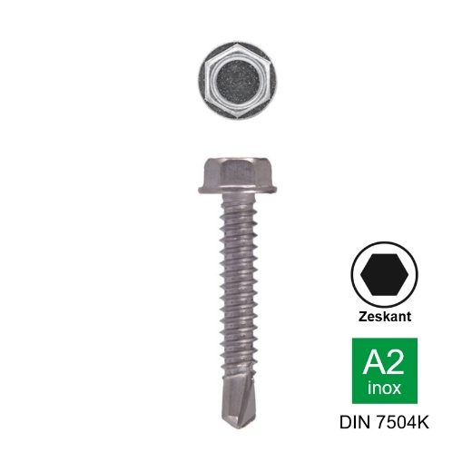 Afbeeldingen van Zelfborende plaatschroef met zeskant kop Din 7504K 4.8x25 inox A2 (SW8)