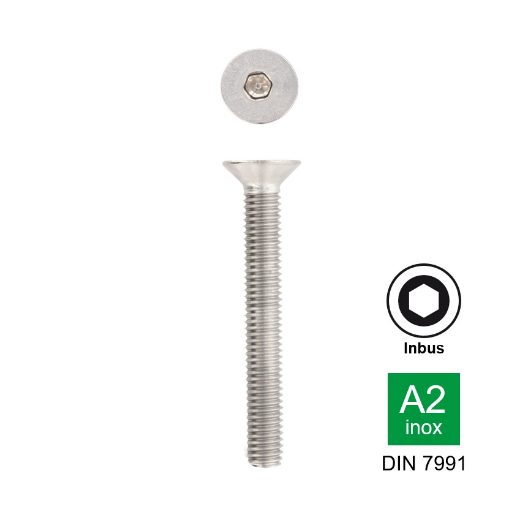 Afbeeldingen van Inbusbout met verzonken kop en volledige draad Din 7991 M6x50 inox A2-70 (S4)