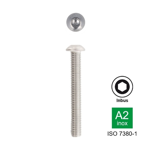 Afbeeldingen van Laagbolkopschroef met binnenzeskant ISO 7380-1 M10x60 inox A2-70 (S6)