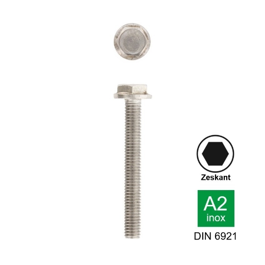 Afbeeldingen van Zeskantflensbout met volledige draad Din 6921 M8x20 inox A2-70 (SW13)