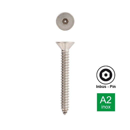 Afbeeldingen van Antidiefstal plaatschroef met inbusaandrijving met pin en verzonken kop 4.2x50 inox A2 (S2.5-Pin)