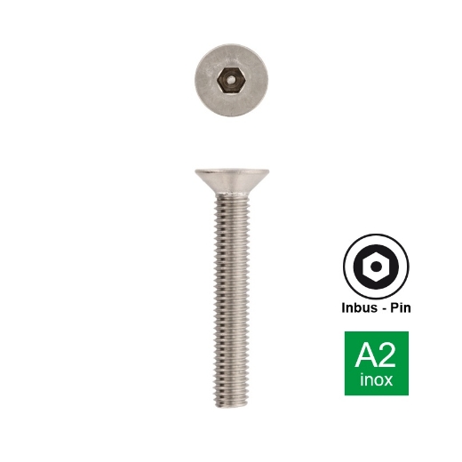 Afbeeldingen van Antidiefstalbout met inbusaandrijving met pin en verzonken kop M8x60 inox A2 (S5-Pin)