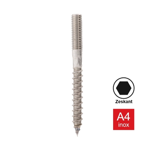 Afbeeldingen van Stokeinde / Stokschroef met platte kop en 6-kant sleutelvlak M8x90 inox A4 (SW6)