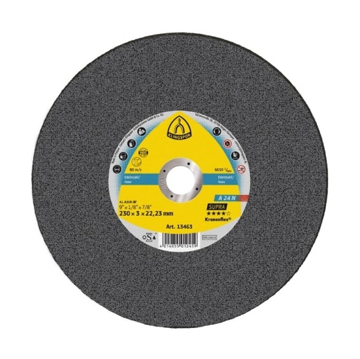 Afbeeldingen van Klingspor A 24 N Supra Kronenflex® vlakke doorslijpschijf 230x3x22.23mm, voor RVS - 13463