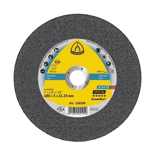 Afbeeldingen van Klingspor A 24 TZ Special Kronenflex® vlakke doorslijpschijf 180x3x22.23mm, voor RVS - 136558