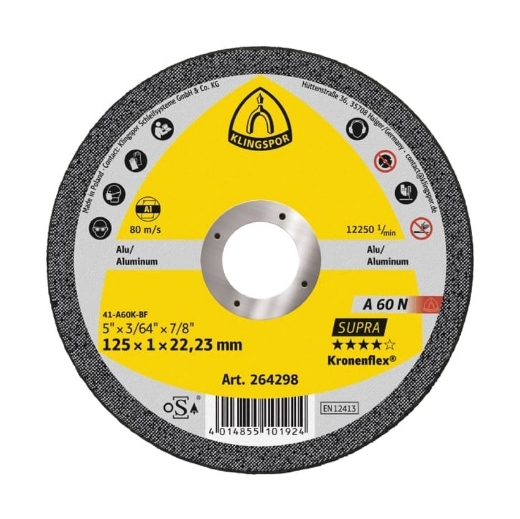 Afbeeldingen van Klingspor A 60 N Supra Kronenflex® vlakke doorslijpschijf 115x1x22.23mm, voor aluminium - 264297
