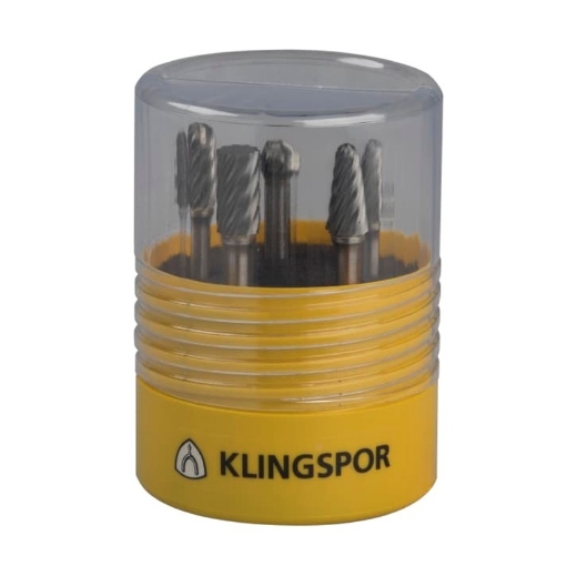 Afbeeldingen van Klingspor HF 100 - 5-delige set hardmetalen stiftfrezen voor inox met korrel 11 - 334221