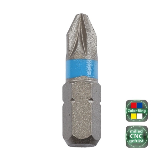 Afbeeldingen van Cobit standaard bits CNC gefreesd met kleurmarkering Pozidrive PZ3 x 25mm (100 stuks) - 60055