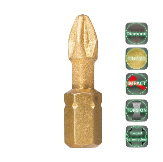 Afbeeldingen van Cobit diamant impact torsie bits Tin gesmeed Pozidrive PZ2 x 25mm (5 stuks) - 03108
