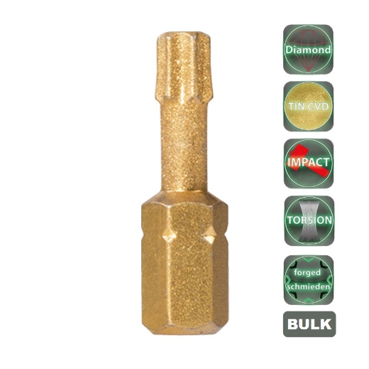 Afbeeldingen van Cobit diamant impact torsie bits Tin gesmeed Torx TX30 x 25mm (100 stuks) - 60236