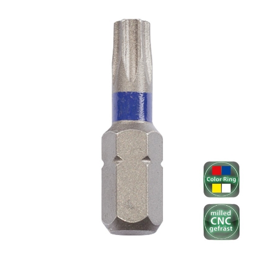 Afbeeldingen van Cobit standaard bits CNC gefreesd met boorgat & kleurmarkering Torx TX20 x 25mm (10 stuks) - 02199
