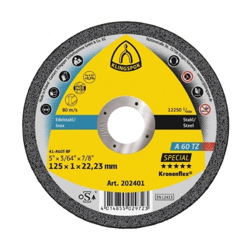 Afbeeldingen van Klingspor A 60 TZ Special Kronenflex® vlakke doorslijpschijf 115x1x22.23mm X-LOCK, voor RVS en staal - 351259