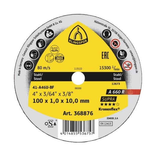 Afbeeldingen van Klingspor A 660 R Supra Kronenflex® vlakke doorslijpschijf 50x1x6mm, voor staal - 368881