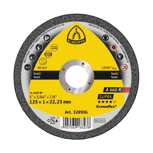 Afbeeldingen van Klingspor 10 stuks A 660 R Supra Kronenflex® vlakke doorslijpschijf 125x1x22.23mm, voor staal - 362678