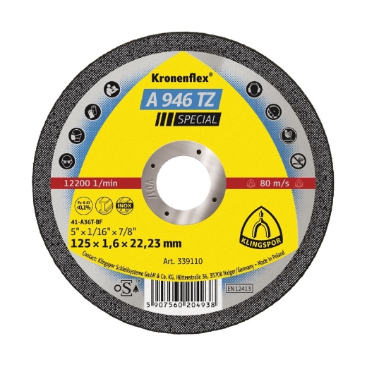 Afbeeldingen van Klingspor 8 stuks A 946 TZ Special Kronenflex® vlakke doorslijpschijf 125x1.6x22.23mm, voor RVS & staal - 342227