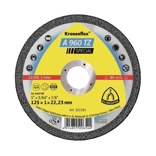 Afbeeldingen van Klingspor 10 stuks A 960 TZ Special Kronenflex® vlakke doorslijpschijf 115x1x22.23mm, voor RVS & staal - 362554