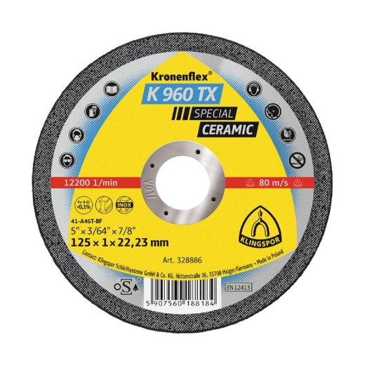 Afbeeldingen van Klingspor 10 stuks Z 960 TX Special Kronenflex® vlakke doorslijpschijf 125x1x22.23mm, voor RVS, staal & titanium - 362587