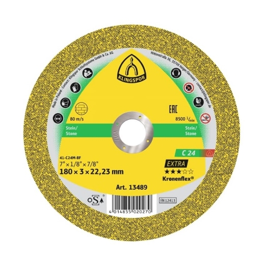 Afbeeldingen van Klingspor C 24 Extra Kronenflex® vlakke doorslijpschijf 180x3x22.23mm, voor steen & beton - 13489