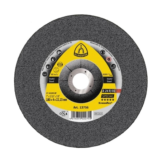 Afbeeldingen van Klingspor A 24 R/01 Special Kronenflex® afbraamschijf 180x4x22.23mm, voor staal - 13756