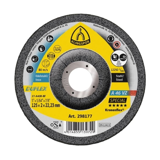 Afbeeldingen van Klingspor A 46 VZ Special Kronenflex® doorslijpschijf 125x2x22.23mm, voor RVS & staal - 298177