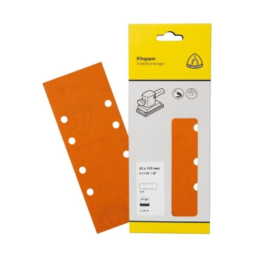 Afbeeldingen van Klingspor 5 stuks PL 31 B schuurvel met papieren onderlaag voor verf, plamuur & hout 93x230mm, korrel 180, vorm GL9 - 382749