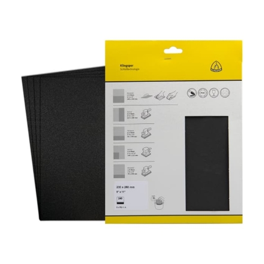 Afbeeldingen van Klingspor 5 stuks PS 11 A schuurvel waterbestendig met papieren onderlaag voor verf, plamuur en kunststof 230x280mm, korrel 240 - 241790