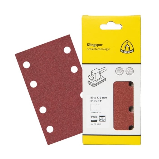 Afbeeldingen van Klingspor 5 stuks PS 22 K schuurvel met klittenband voor hout & metaal 115x230mm, korrel 40, vorm GL15 - 369725