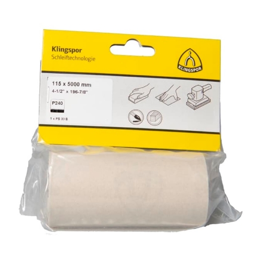 Afbeeldingen van Klingspor PS 33 B schuurrol met papieren onderlaag voor hout, verf & plamuur 115mmx5m, korrel 240 - 366986