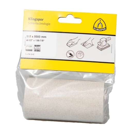 Afbeeldingen van Klingspor PS 33 C schuurrol met papieren onderlaag voor hout, verf & plamuur 115mmx5m, korrel 120 - 366989