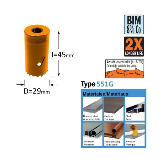 Afbeeldingen van CMT Gatzaag zonder adapter voor metaal en non-ferro metalen Bi-metaal D=29mm - GRN - 551-029G