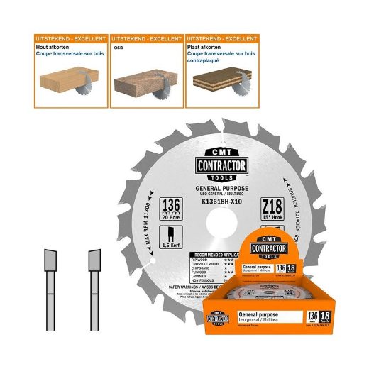 Afbeeldingen van CMT Universeel Contractor zaag met hardmetalen tanden - K13618H-X10