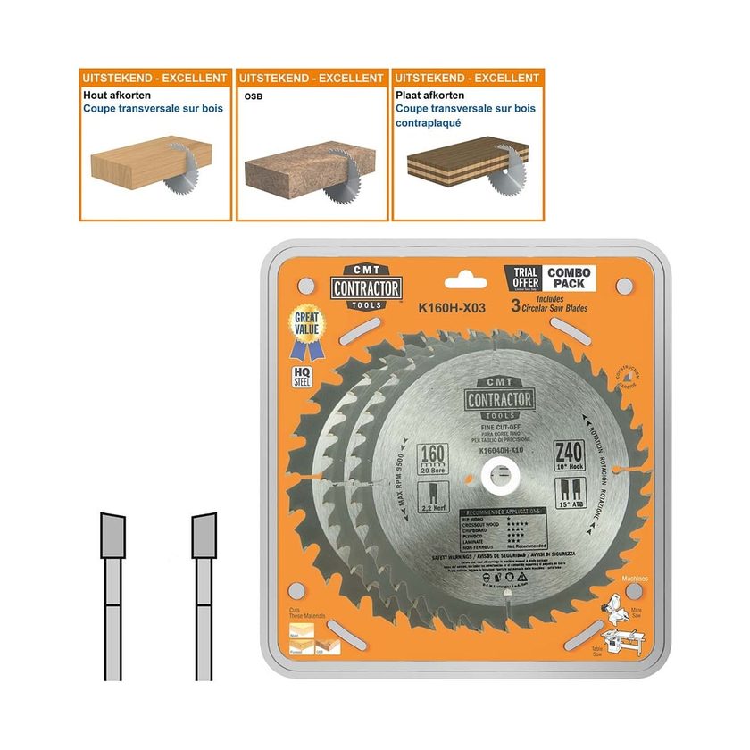 Afbeeldingen van CMT Set van universele HW zaagbladen Contractor - K160H-X03