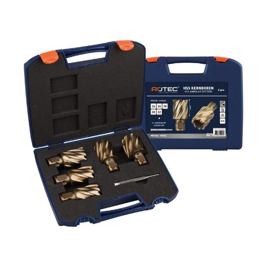 Afbeeldingen van Rotec frees, 6 pc HSS-XE Ann. cutter set GOLD-LINE '537', UNI 19, ø24-32 - 537.9005
