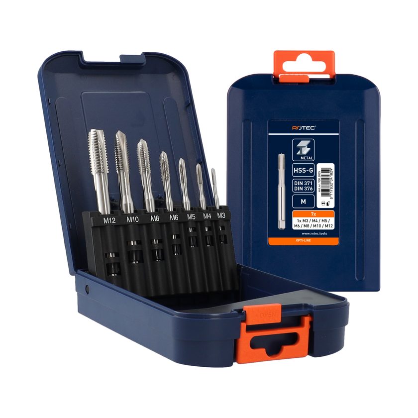 Afbeeldingen van Rotec machinetap, 7-delige HSS-G machinetappenset, doorlopende gaten, M3-M12 - 900.2005