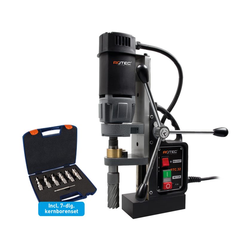 Afbeeldingen van Rotec kernboor beton, Magnetic core drill RTC.32 + case + cutter set (7 pcs) - 906.0032C