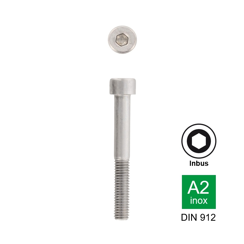 Cilinderkop deeldraad Inox A2 DIN 912