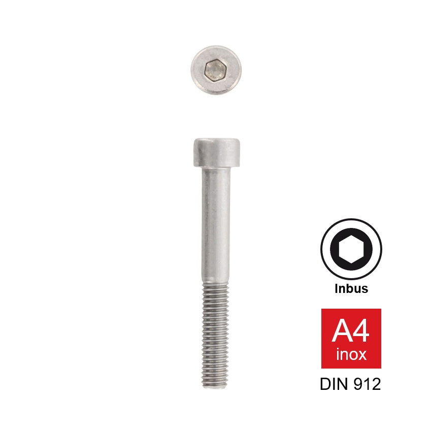 Cilinderkop deeldraad Inox A4 DIN 912