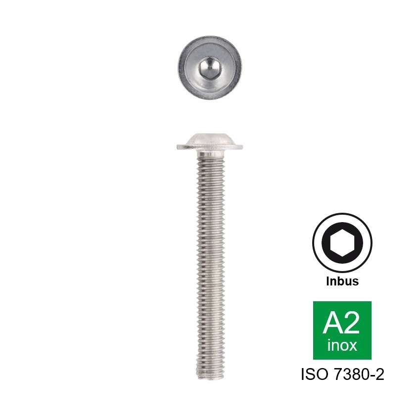 Laagbolkopschroef met kraag Inox A2 ISO 7380-2