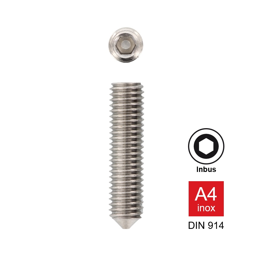 Stelschroef kegelpunt Inox A4 DIN 914