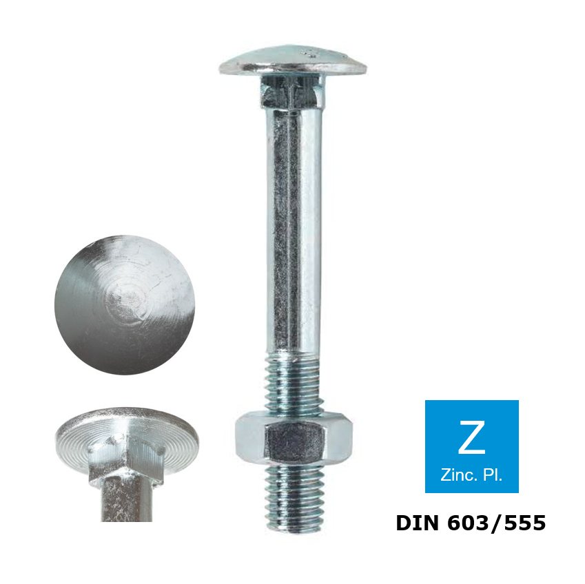Houtbout met zeskantmoer Din 603-555 verzinkt