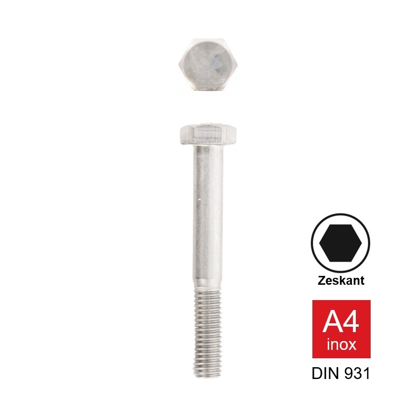 Zeskantbout met deeldraad Din 931 inox A4-80