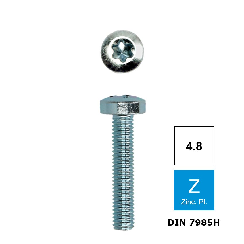Metaalschroef met bolle kop en Torx indruk Din 7985T verzinkt 4.8